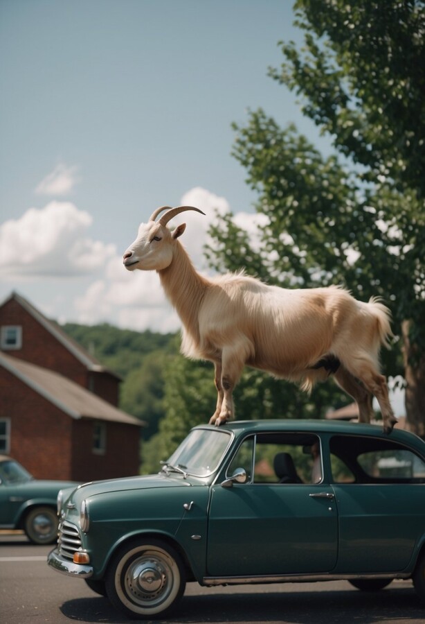 Goat on top of car