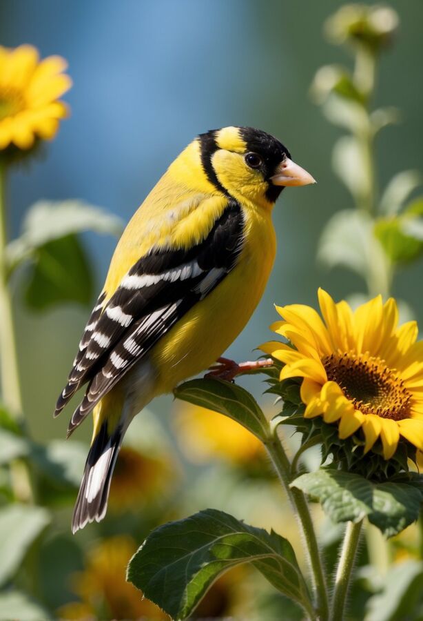 40 Types of Birds Around the World: Pictures, Names and Facts 27 American goldfinch perched near sunflowers