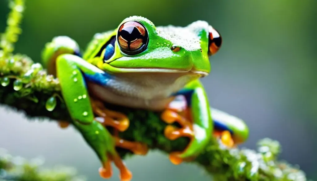 Green frog on a branch