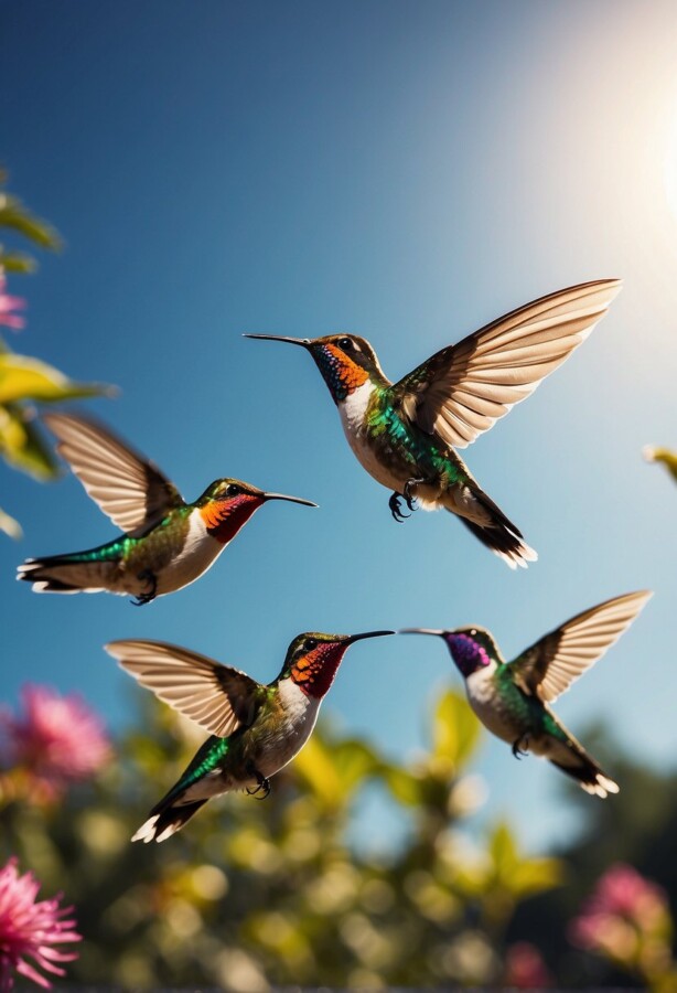 Hummingbirds flying