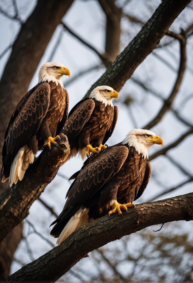 Little eagles perched on a tree