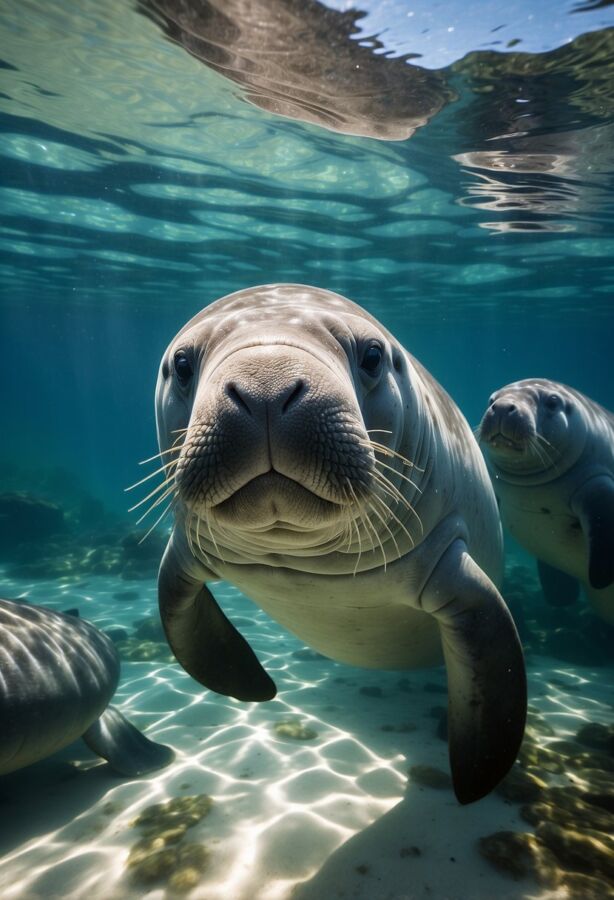 16 Animals Ending With E: Names, Facts, and Photos 16 Manatee swimming underwater beside other manatees