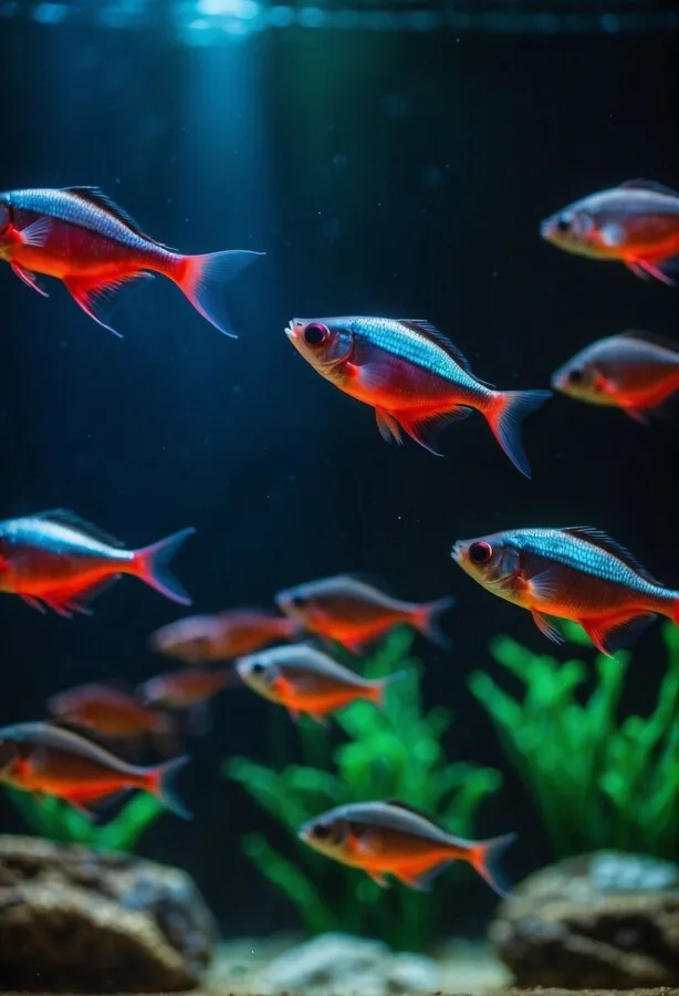 Red neon tetra fish underwater