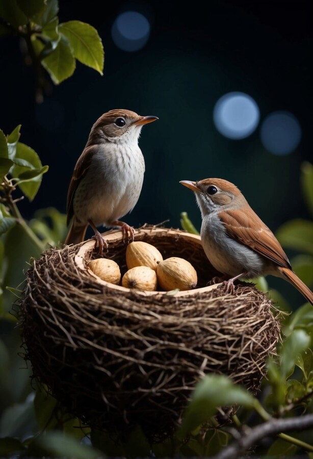 58 Animals That Start With N: Photos, Facts, and Types 16 Two nightingales perched beside a nest