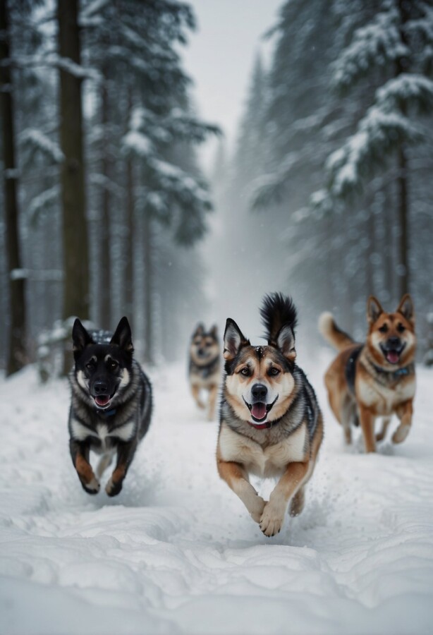 58 Animals That Start With N: Photos, Facts, and Types 63 Norwegian Elkhounds running through snow