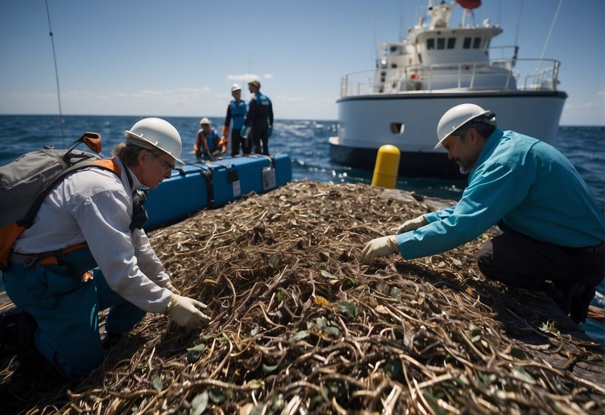 Ocean debris being removed by specialized people 