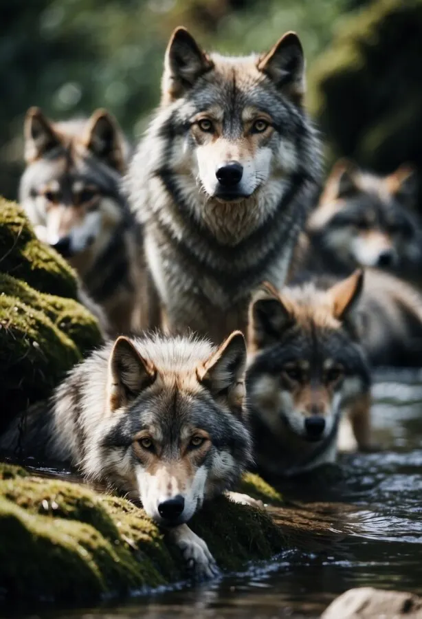Pack of wolves in the wilderness