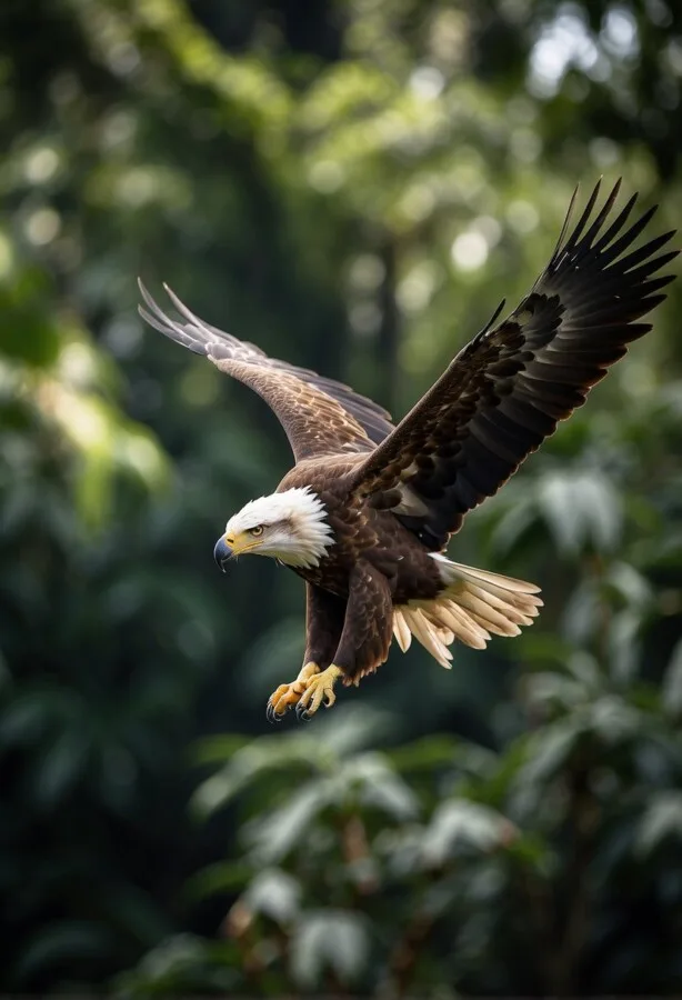 Papuan Eagle in flight with wings wide open