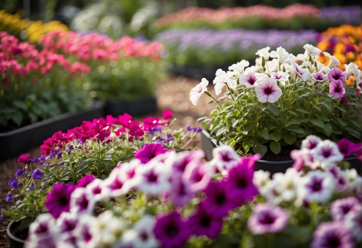 What Are Petunias? Types, Growing Conditions, and Care 2 Coral-pink petunia flowers blooming in a garden