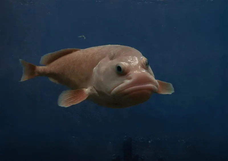 Blobfish Underwater vs. Out of Water: What It Really Looks Like 7 Blobfish specimen with loose skin, a broad head, and a tapering body