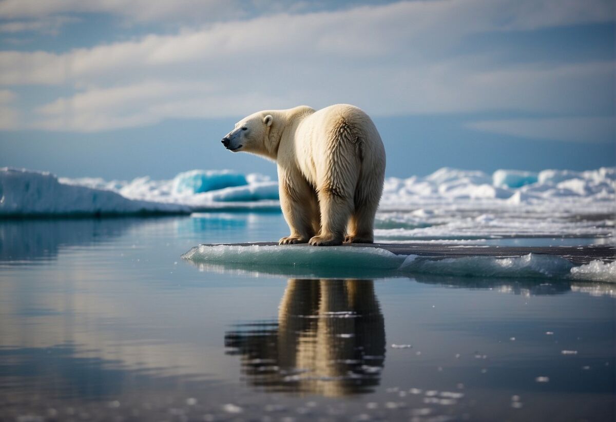 7 Animals That Help Fight Climate Change: What Science Shows 1 Polar bear standing on a small ice floe surrounded by open Arctic water