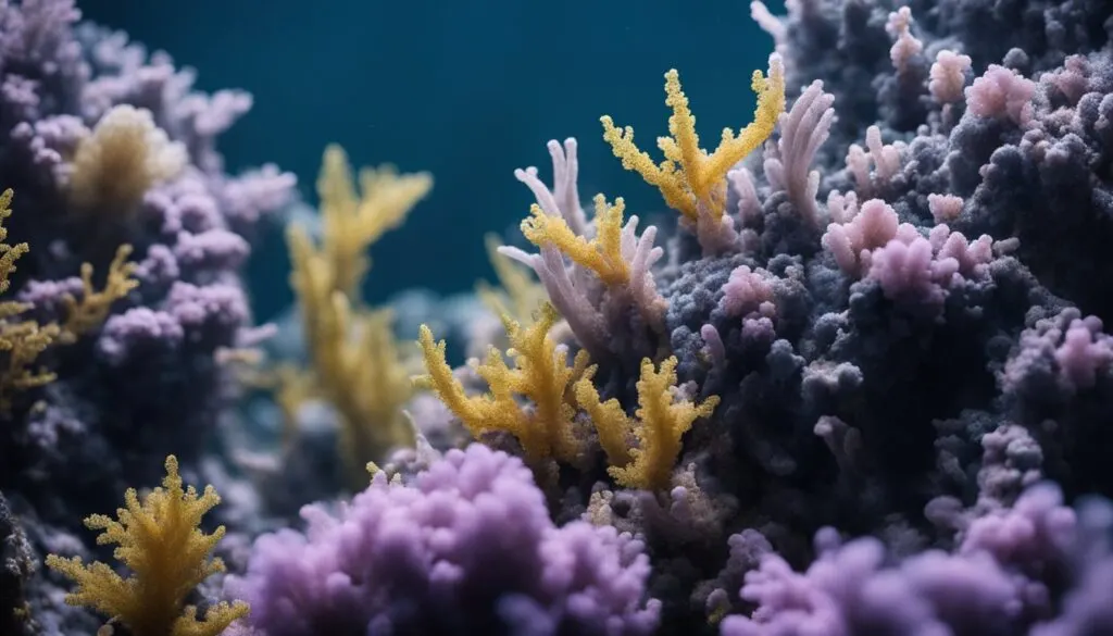 Purple corals Purple corals among yellow small plants