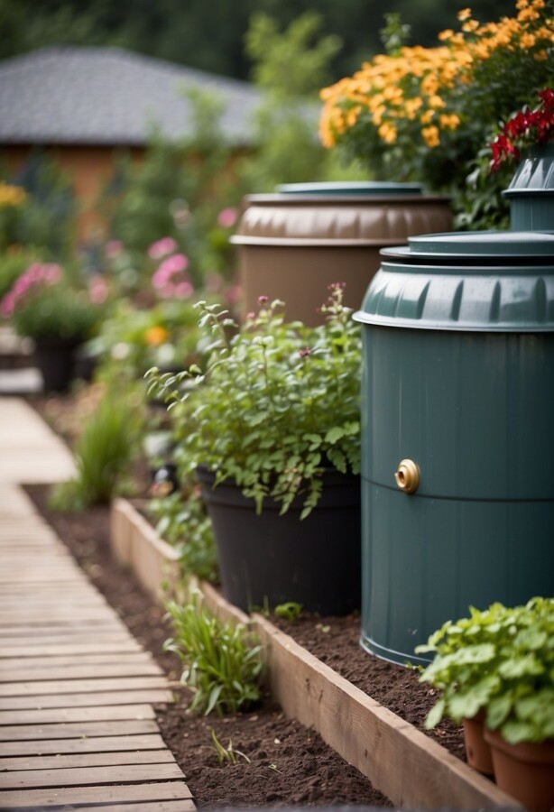 Rain barrels for outdoor garden design