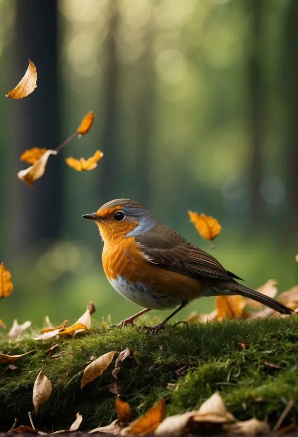 40 Different Types of Birds in the World 39 Cute yellow robin in autumn with dry leaves falling