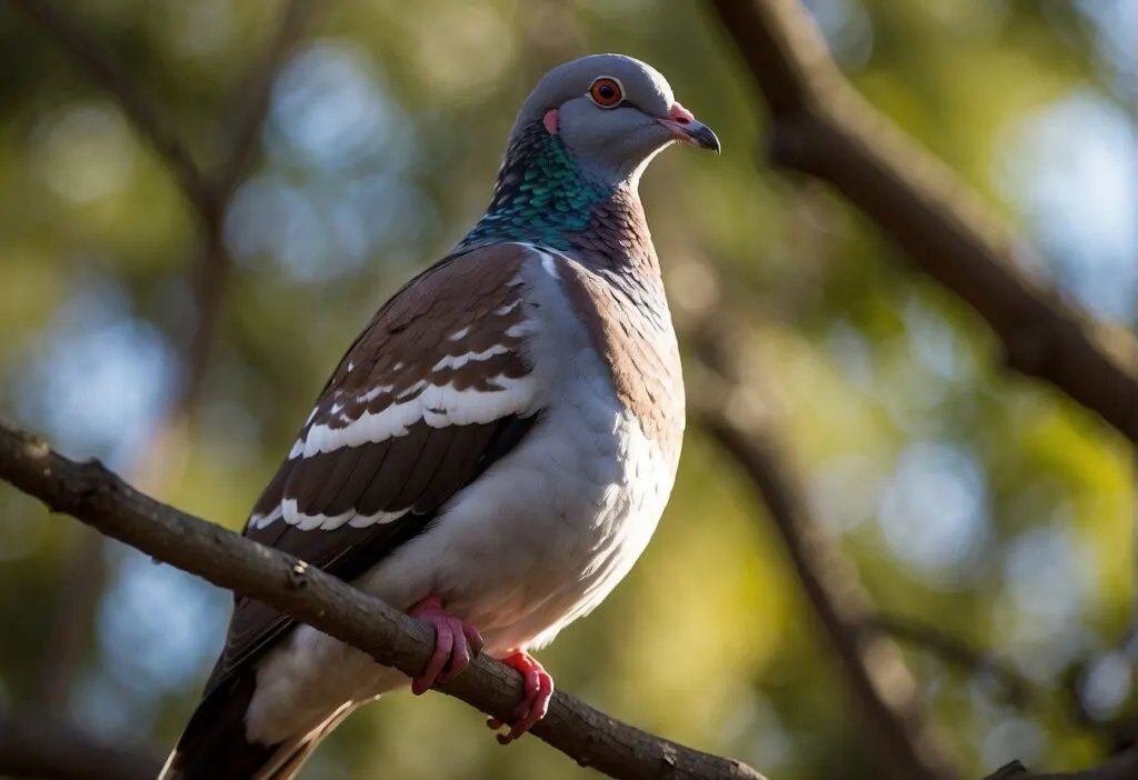 Speckled pigeon on a tree