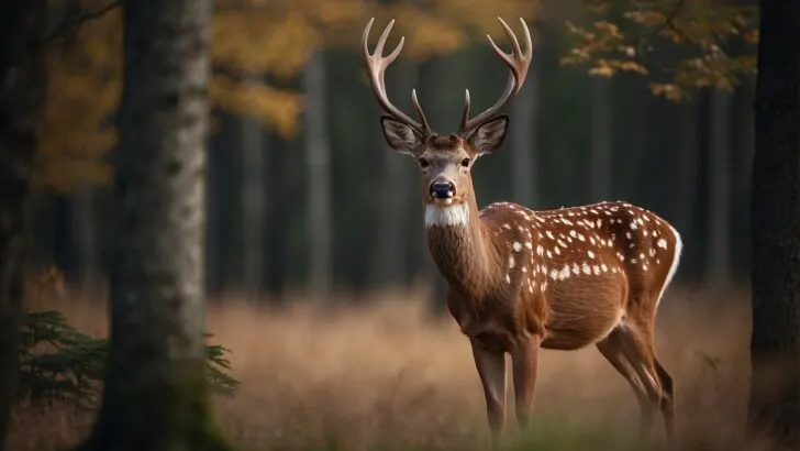 Spotted deer looking at the camera in the wild