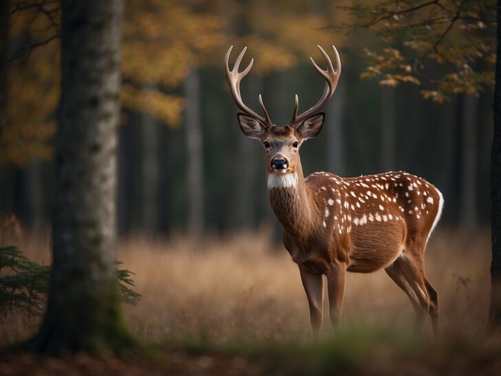 Spotted deer looking at the camera in the wild