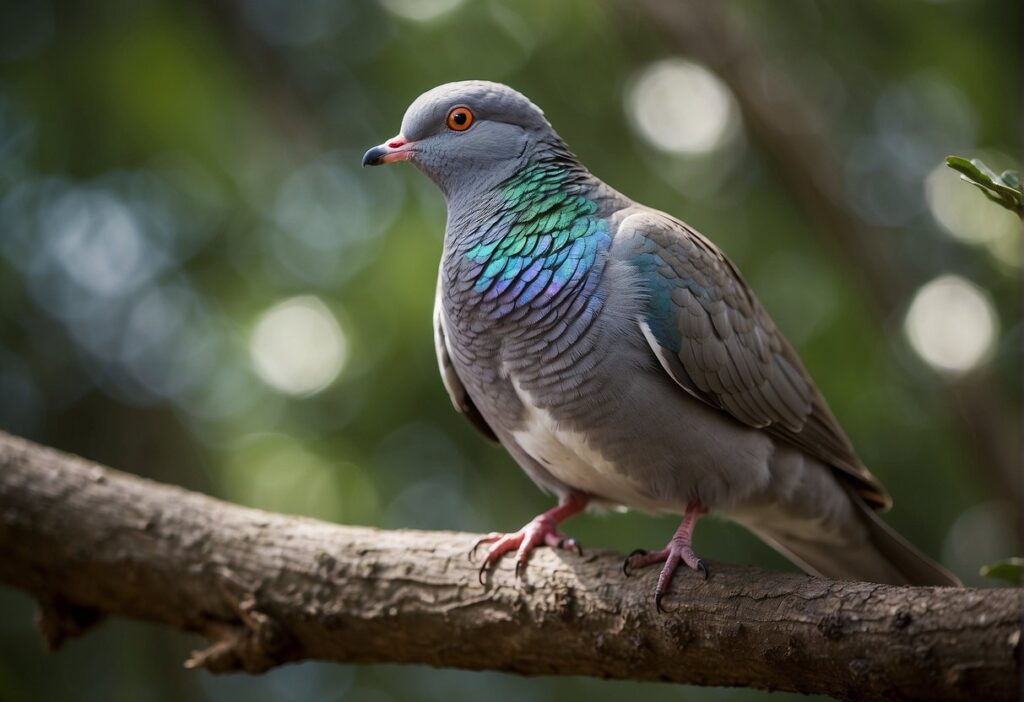 Stock Dove with blue-gray plumage and green neck sheen