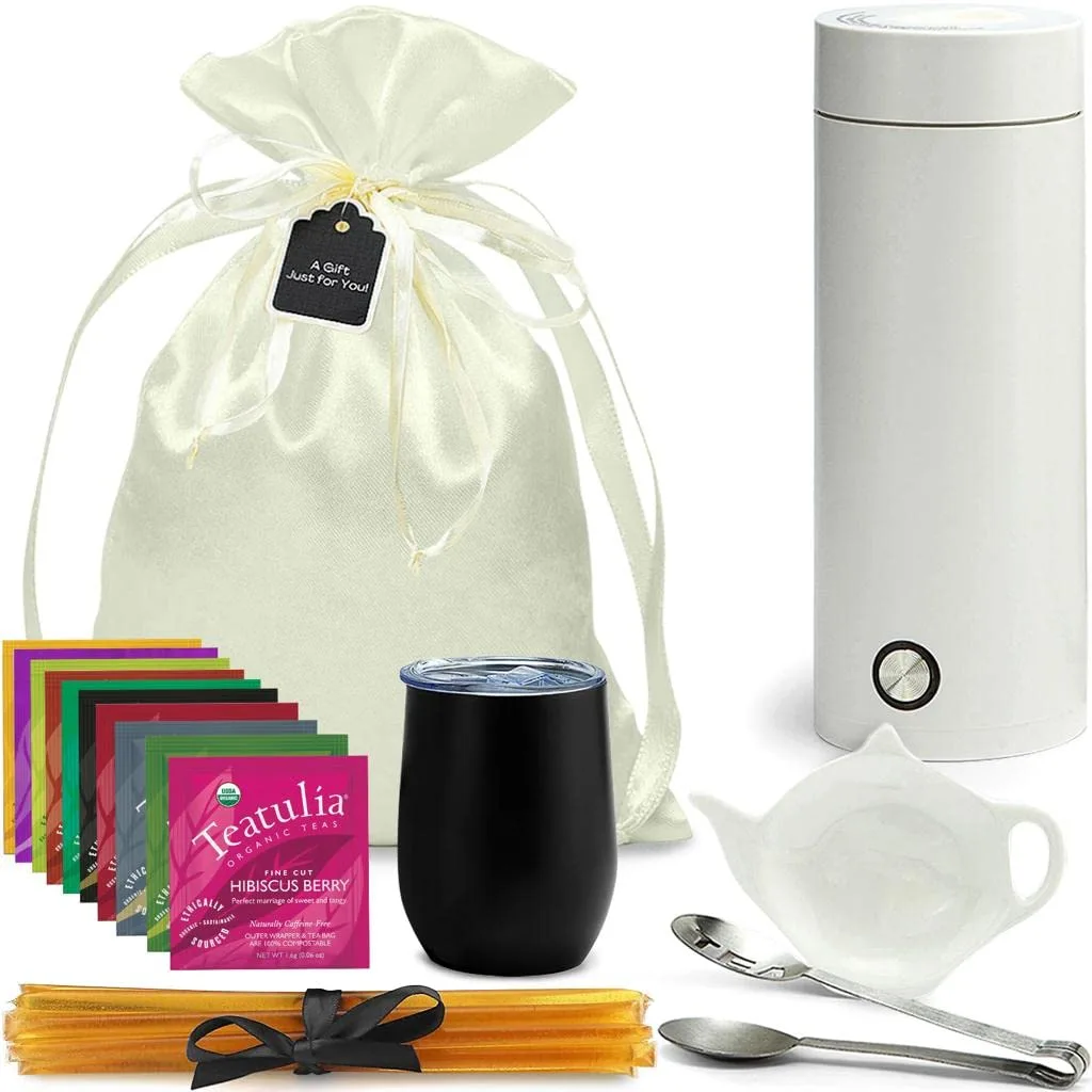 5 Best Sustainable Valentine's Day Gift Ideas 1 Organic Tea Gift Set with Portable Kettle (25 Pc) - Birthday Gift Basket for Women or Men Tea Lovers