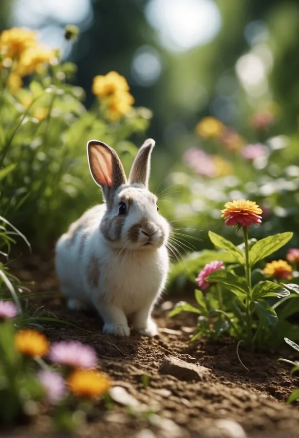 Angora and Faux Fur: Is It Bad for the Environment? 3 White rabbit in a garden with flowers