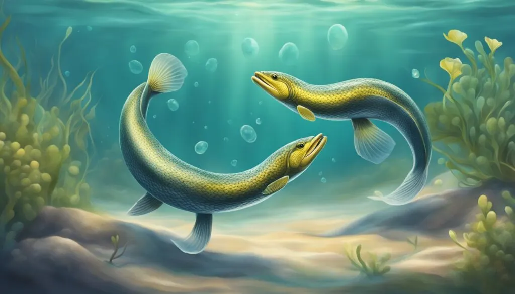 Yellow adult eels swimming
