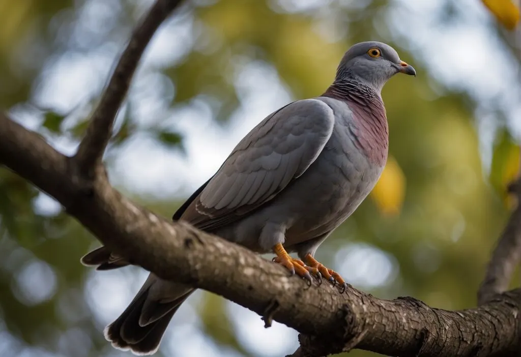 Yellow eyed pigeon up on a tree