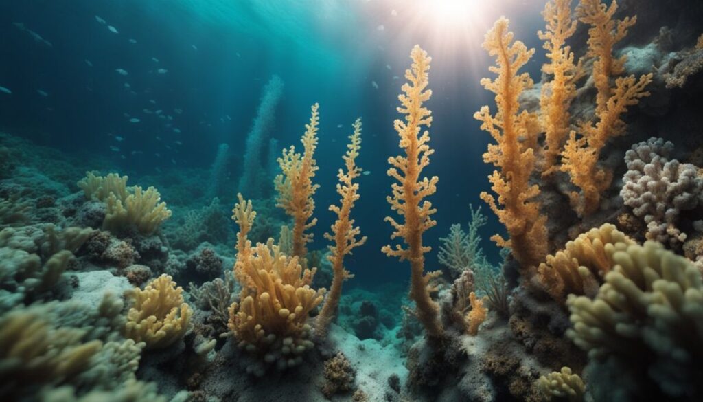 Yellow underwater plants and corals