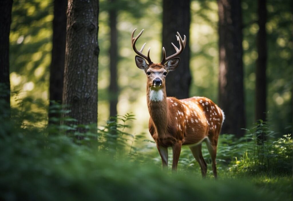 What Is a Deer? Cervidae Facts, Antlers, Diet, Habitat, and Species 4 Young deer standing among tall trees in forest edge habitat