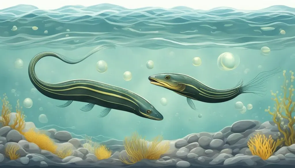 Young eels swimming 