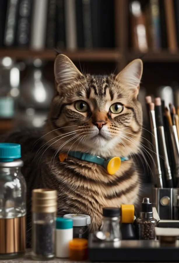 40+ Cute and Funny Cat Pictures to Brighten Your Day 13 artistic tabby cat among paintbrushes