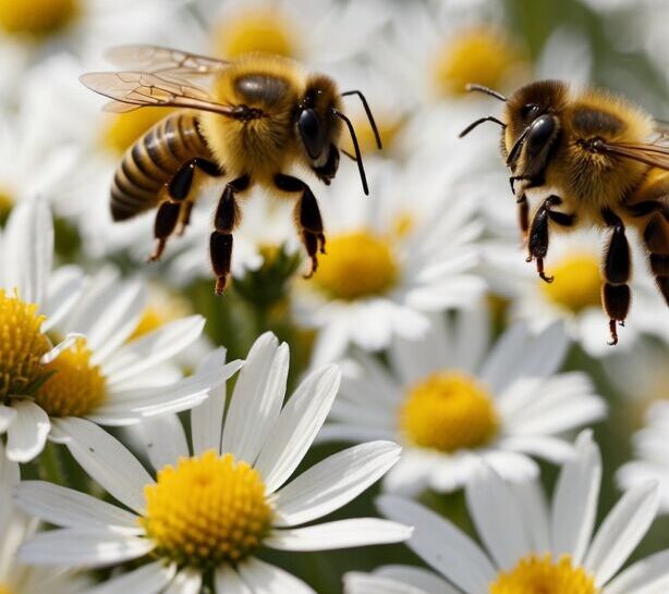 The Critical Role of Pollinators in Our Ecosystem and How to Protect Them 11 Bees pollinating vibrant flowers in a serene field.