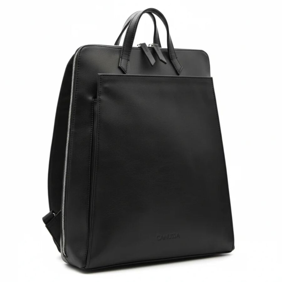 25 Best Vegan Backpacks for Work & Travel (2026) 34 Contemporary black backpack with a secure zipper closure, perfect for urban professionals and students on the go.