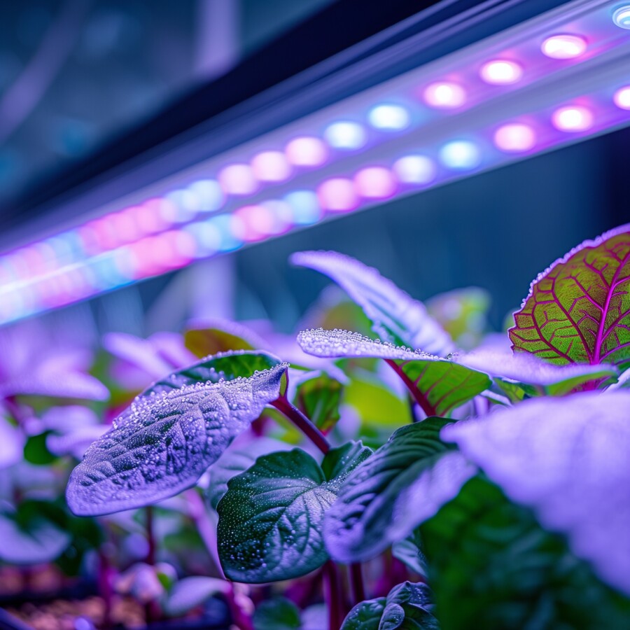 45 Best Starting Seeds in an Unheated Greenhouse 31 Closeup of Wet Plants Under High Technology LED Lights