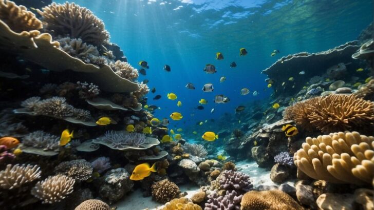 A vibrant coral reef teeming with diverse marine life