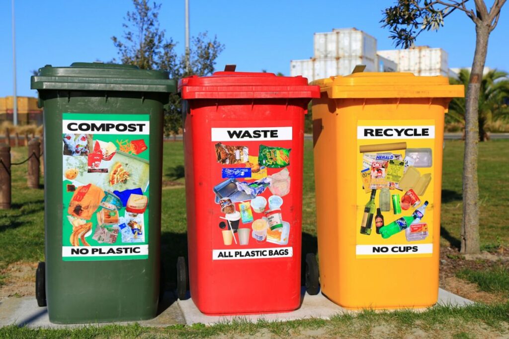 Is Cardboard Biodegradable? 7 Things to Know 4 Trash bins for compost, waste, and recycle