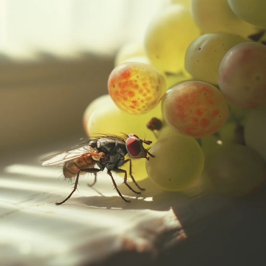 Fruit Fly Eating a Grape