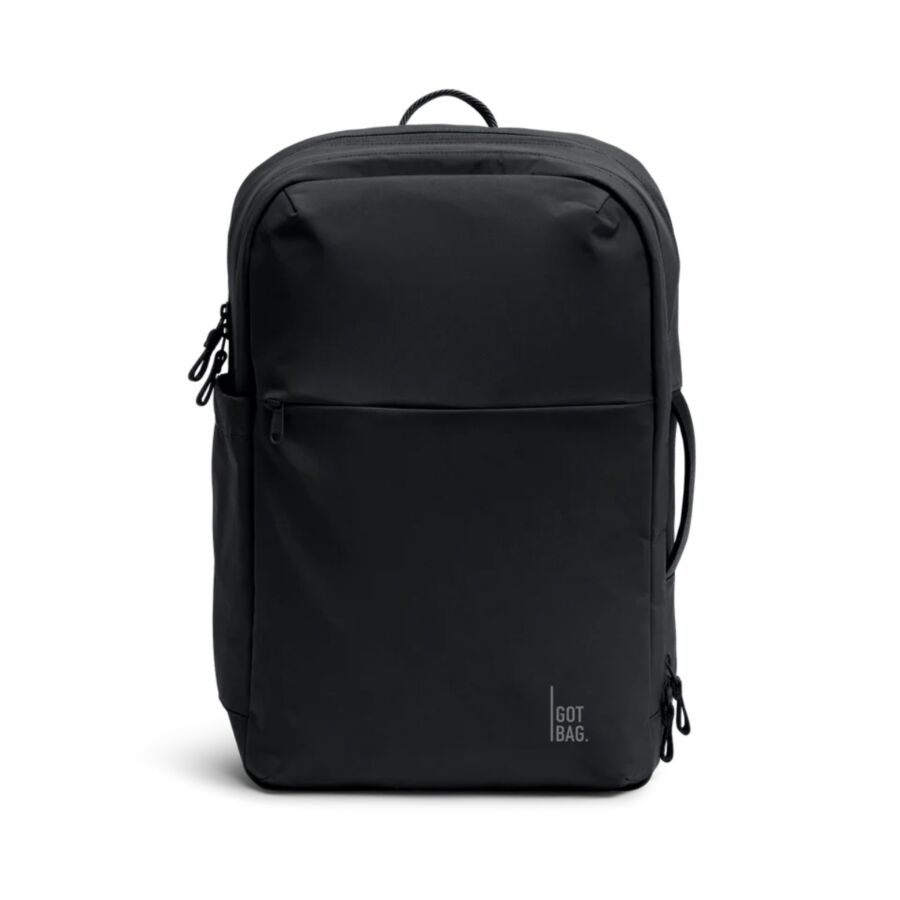 25 Best Vegan Backpacks for Work & Travel (2026) 17 Black backpack designed for commuting, showcasing a convenient front zipper for quick access.