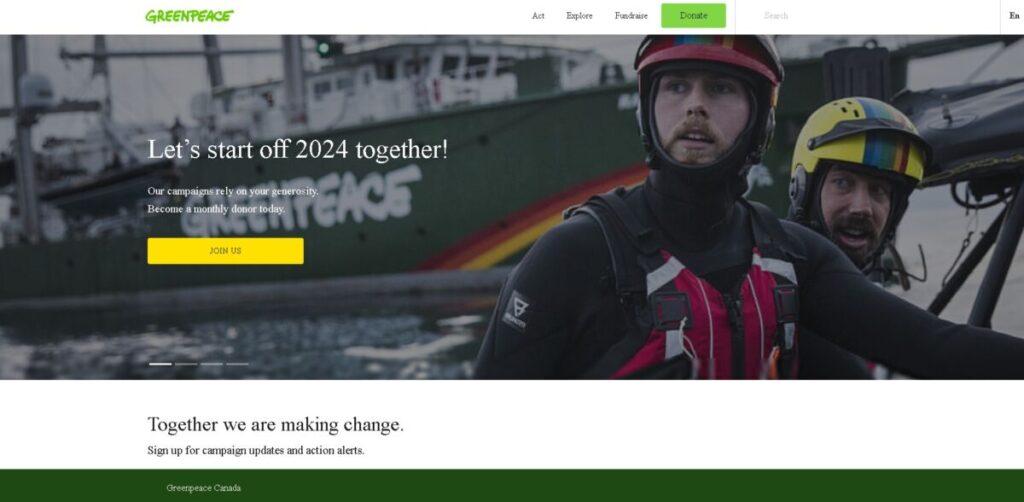 Greenpeace Canada Landing Page
