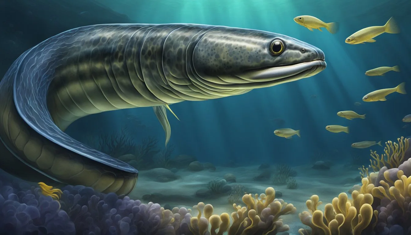 Grey eel underwater