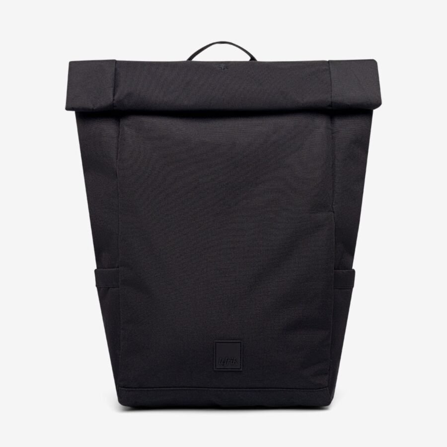 25 Best Vegan Backpacks for Work & Travel (2026) 10 Black Lefrik Roll Backpack featuring a front zipper pocket for convenient storage.
