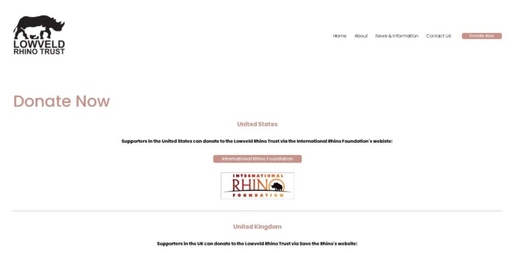 Lowveld Rhino Trust 6 Lowveld Rhino Trust donation page