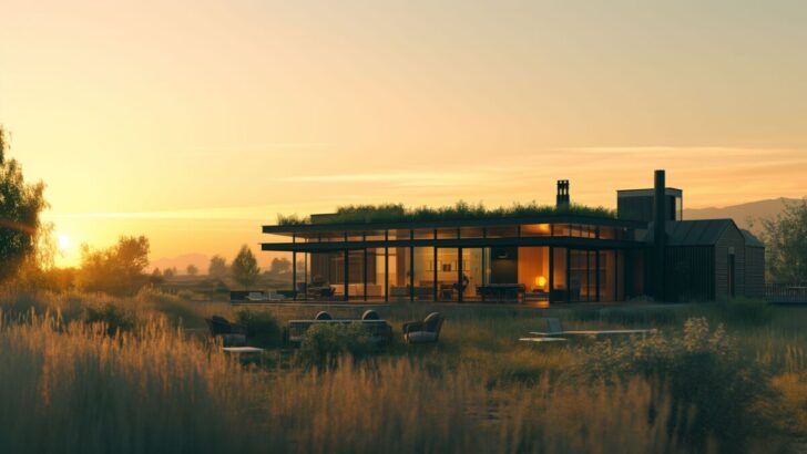 Modern Sustainable Home at Sunset