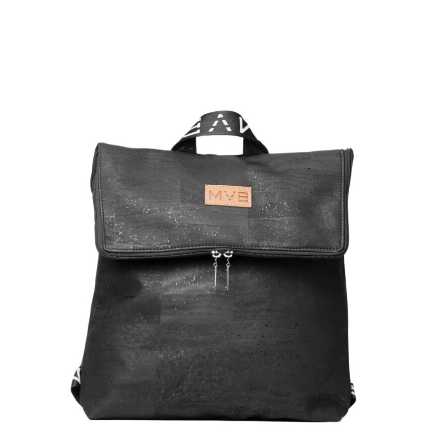 25 Best Vegan Backpacks for Work & Travel (2026) 24 Black vegan backpack featuring a leather strap and zipper, designed for carrying laptops and other essentials.