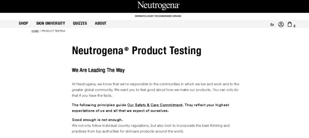 Neutrogena Product Testing Page