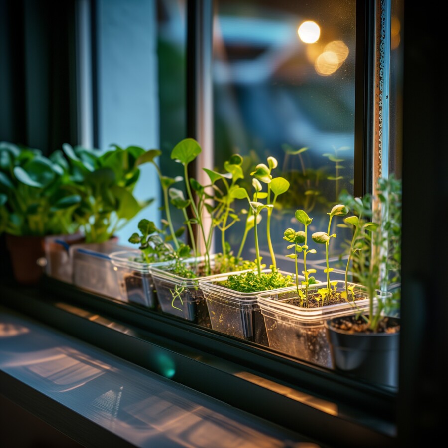 Plants Growing Under Lights at Night Inside