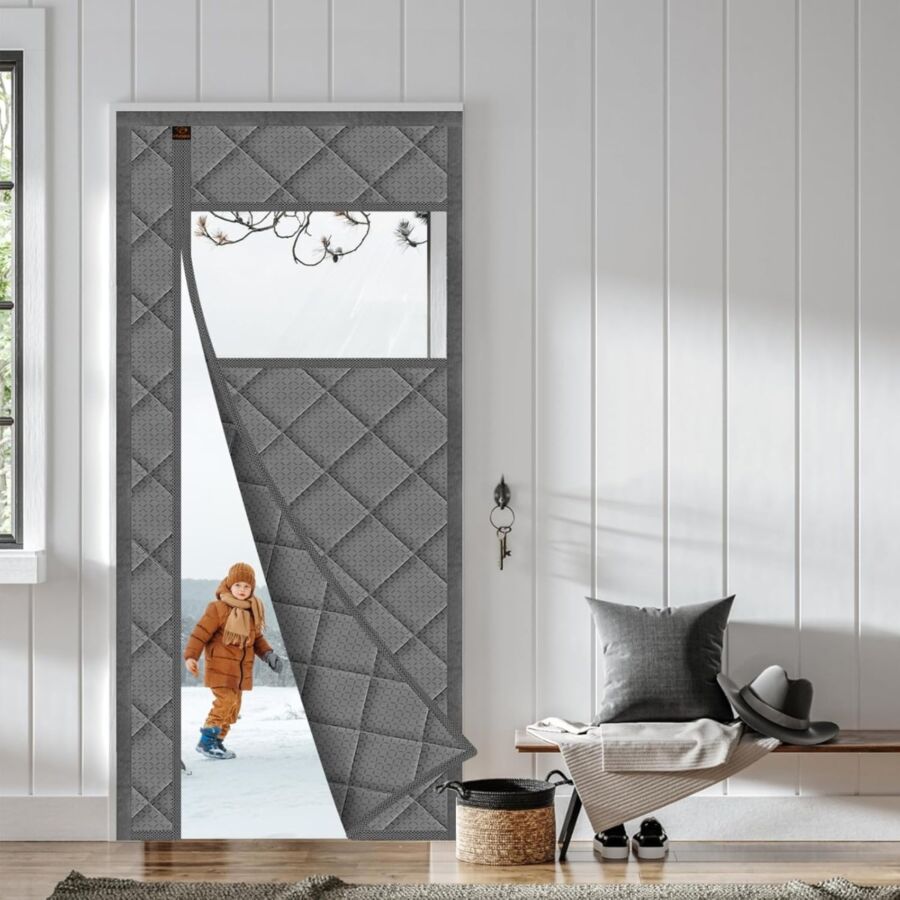 7 Best Insulation Options for a Greenhouse in Winter 8 Door with a window, showcasing a retractable thermal curtain for insulation.