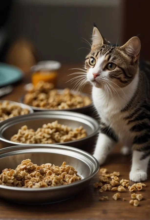 40+ Cute and Funny Cat Pictures to Brighten Your Day 11 tabby cat with food bowls