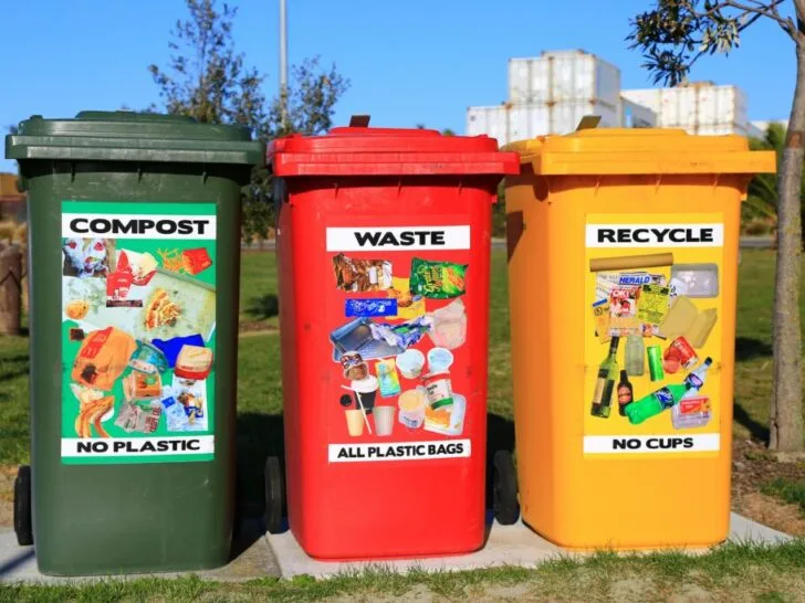 three different trash bins for sorting out the trash