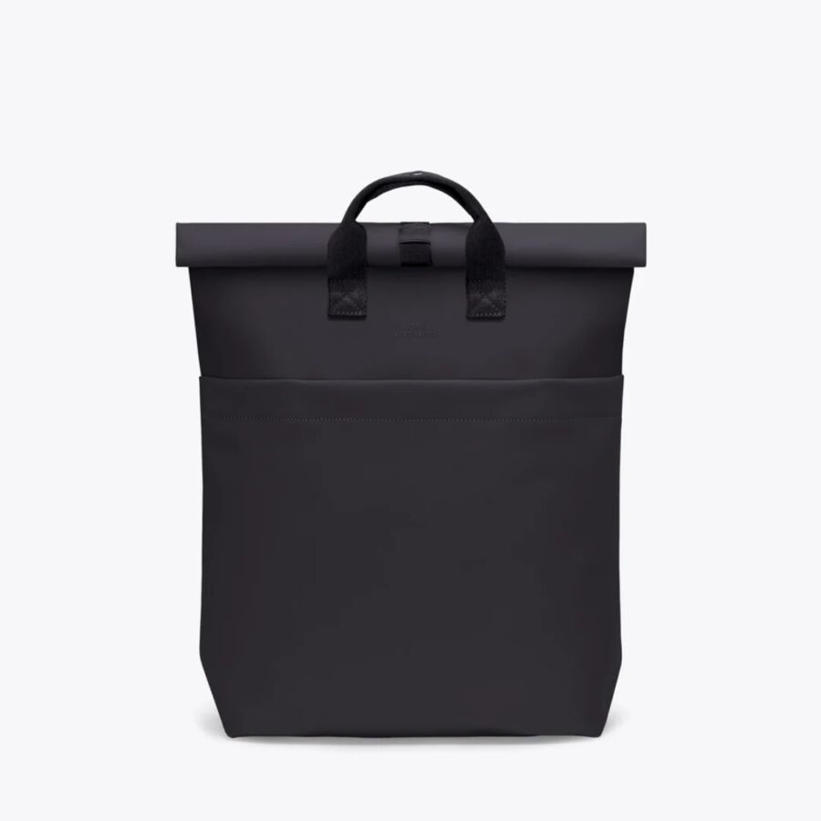 25 Best Vegan Backpacks for Work & Travel (2026) 15 Sleek black backpack with front handles, ideal for daily use and outdoor activities.