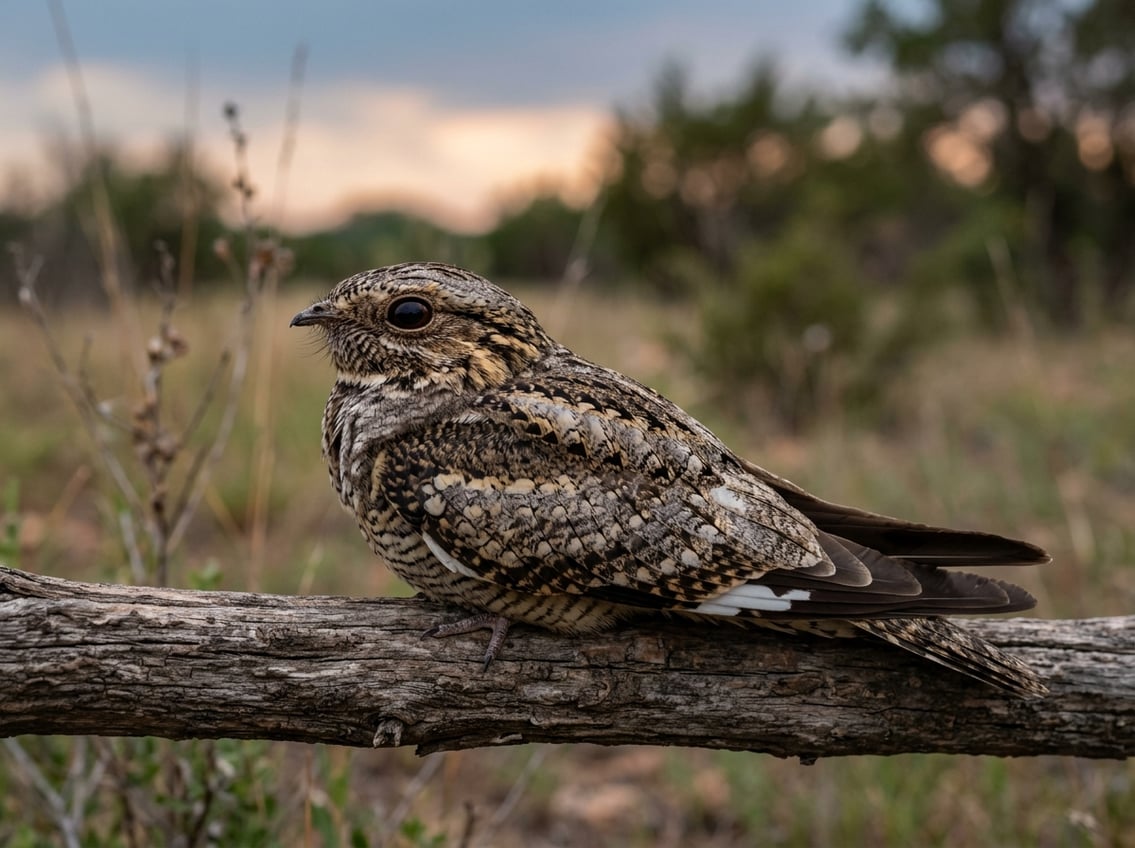 20 Animals That Start With N: Facts, Habitats, And Status 12 A Common Nighthawk perched on a tree branch at dusk.